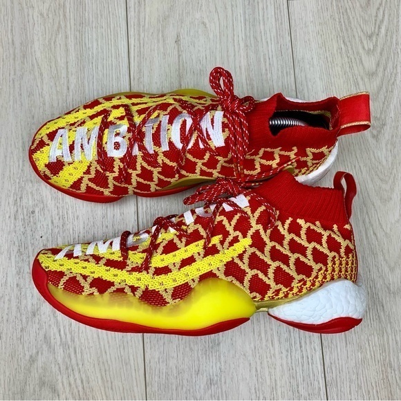 Mens Red/Yellow/Gold Adidas Pharrell X Crazy Byw Chinese New Year shoes sz 9.5 - Picture 1 of 9
